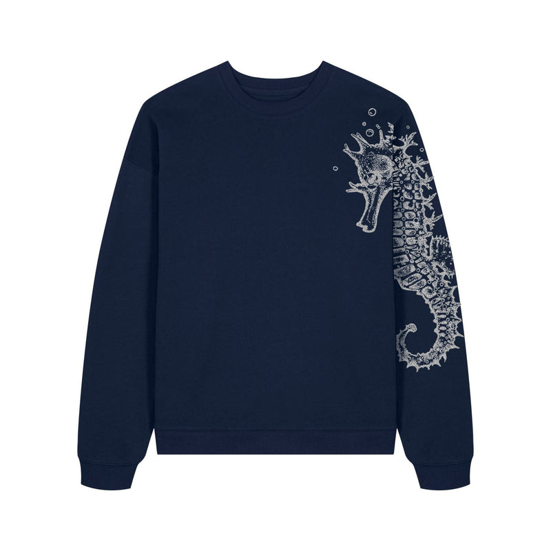 Oversized Graphic Sweatshirt | Seahorse Navy Fauna