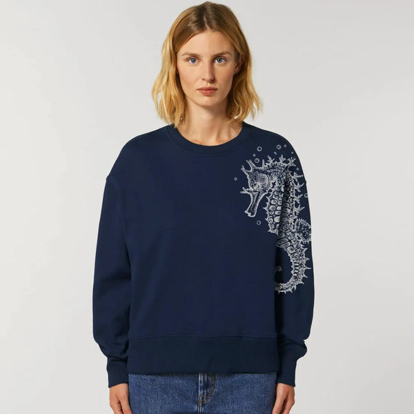 Oversized Graphic Sweatshirt | Seahorse Navy Fauna