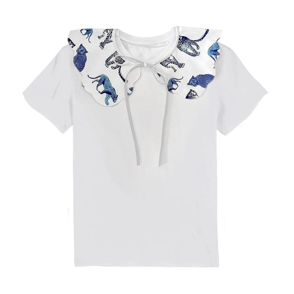 T-shirt with detatchable round collar | Leopard (High Tea) Fauna Kids