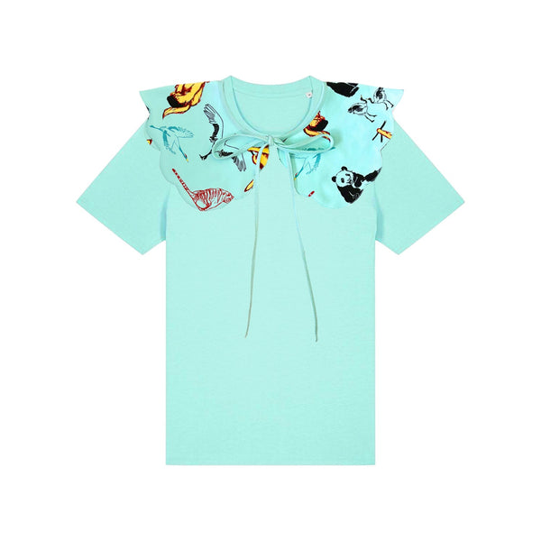 T-shirt with detatchable round collar | Panda & Tiger Aqua Fauna Kids