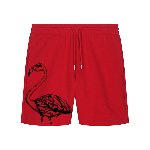 Unisex Jogger Shorts in Red with Flamingo Fauna