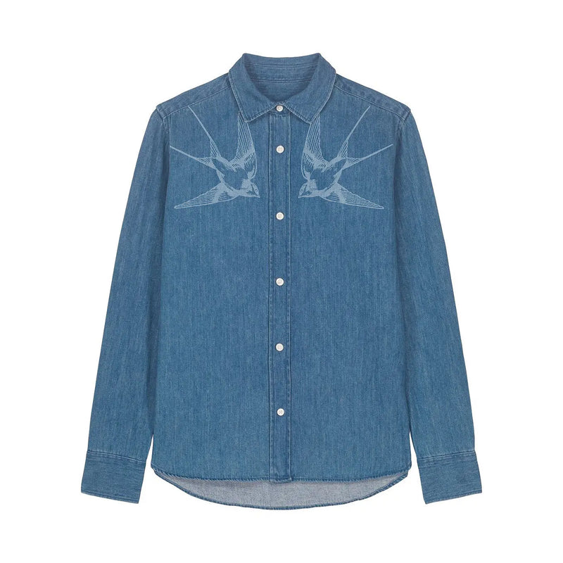 Women's Denim Shirt | Faded Swallows - fauna.ie