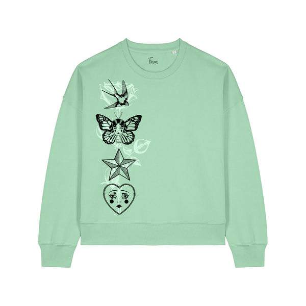 Women's Graphic Sweatshirt | Tattoo Print on Jade Fauna