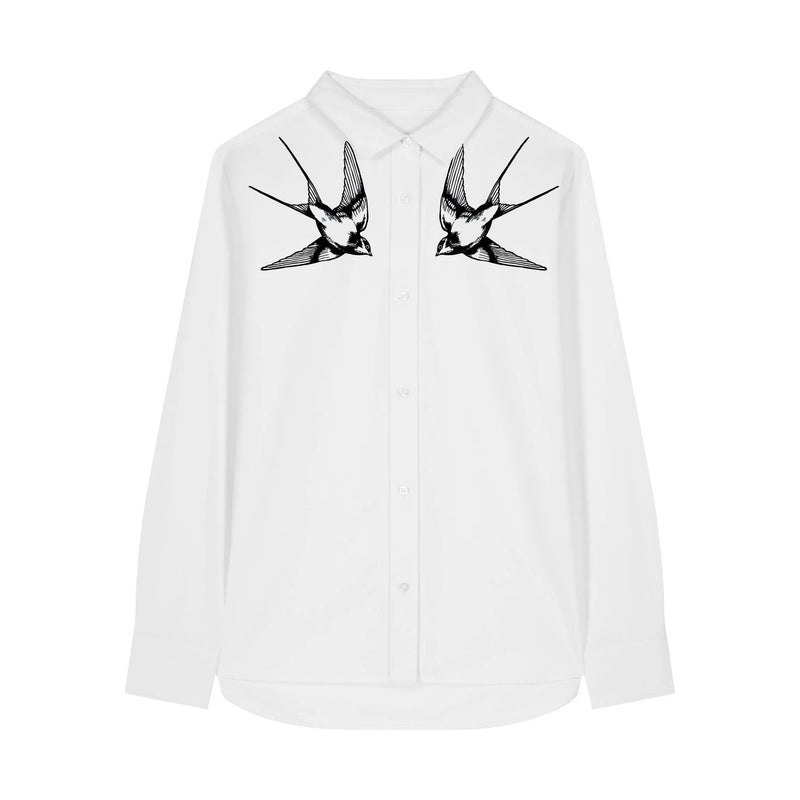 Women's Oxford Shirt | Blue with Blue Swallows Fauna Kids