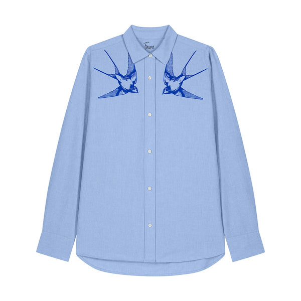 Women's Oxford Shirt | Blue with Blue Swallows Fauna Kids