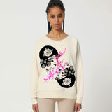 Womens Wide Neck Sweatshirt | Cherry Blossom Tattoo Natural Fauna