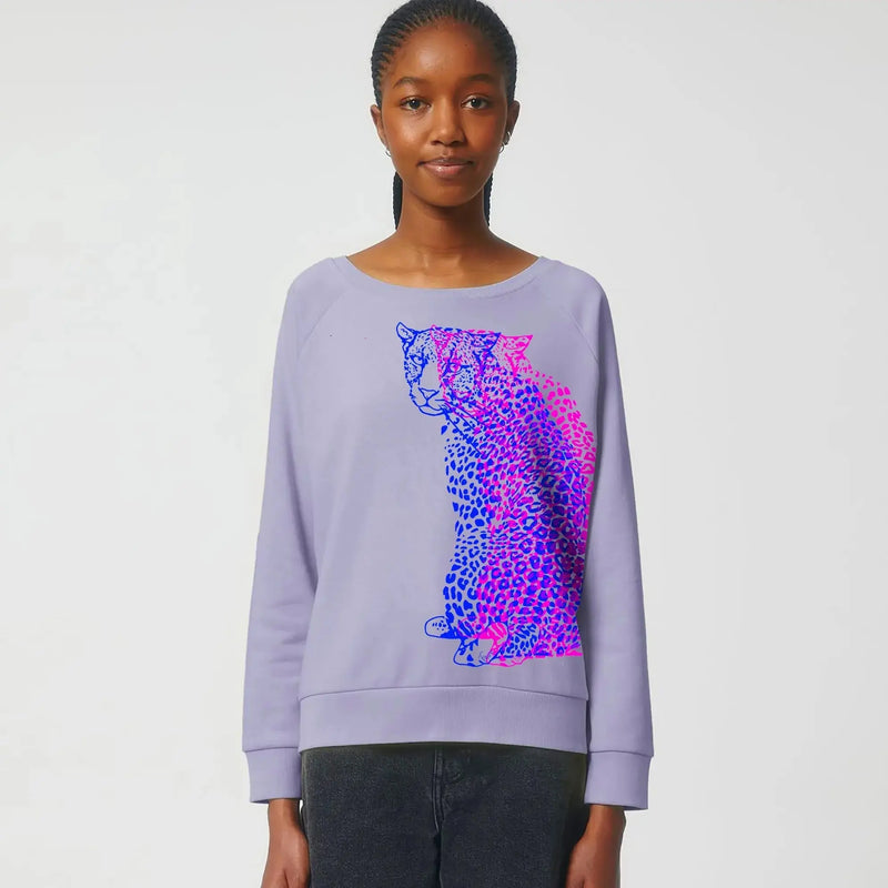 Womens Wide Neck Sweatshirt | Double Neon Leopard Fauna