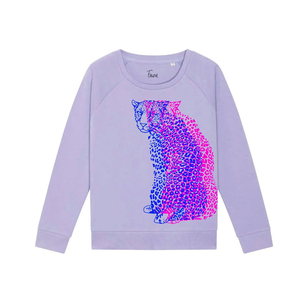 Womens Wide Neck Sweatshirt | Double Neon Leopard Fauna