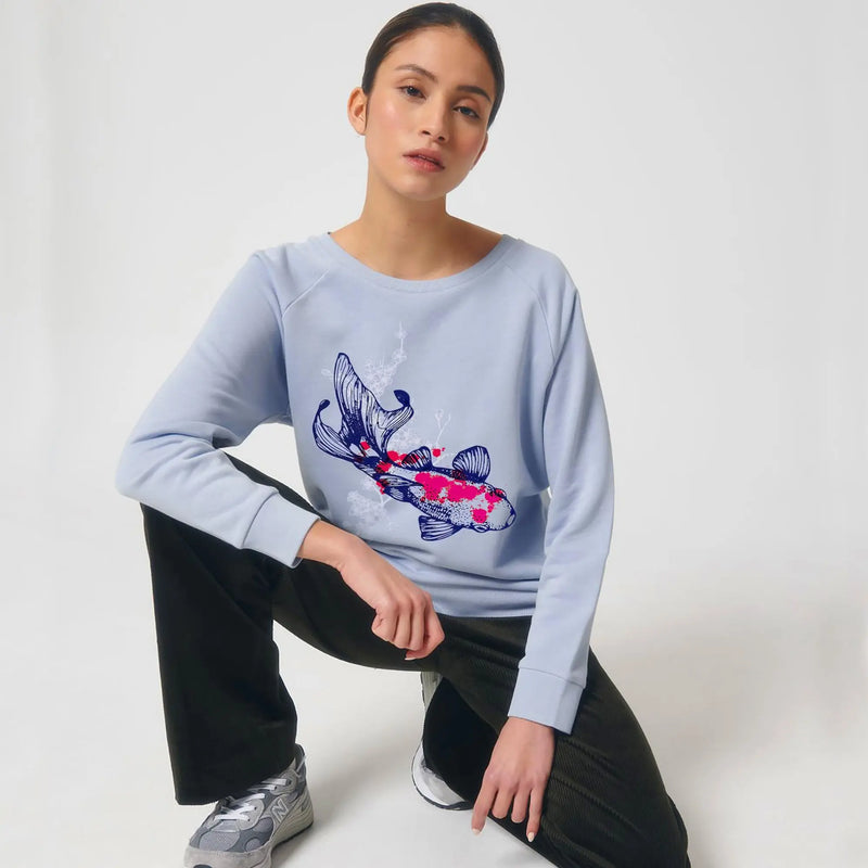 Womens Wide Neck Sweatshirt | Koi Fish Fauna