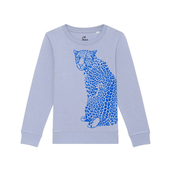 Kids Organic Cotton Sweatshirt | Cool Blue Leopard Fauna Kids