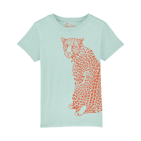 Organic Cotton Kids T-Shirt | Caribbean Blue & Coral Leopard Fauna Kids