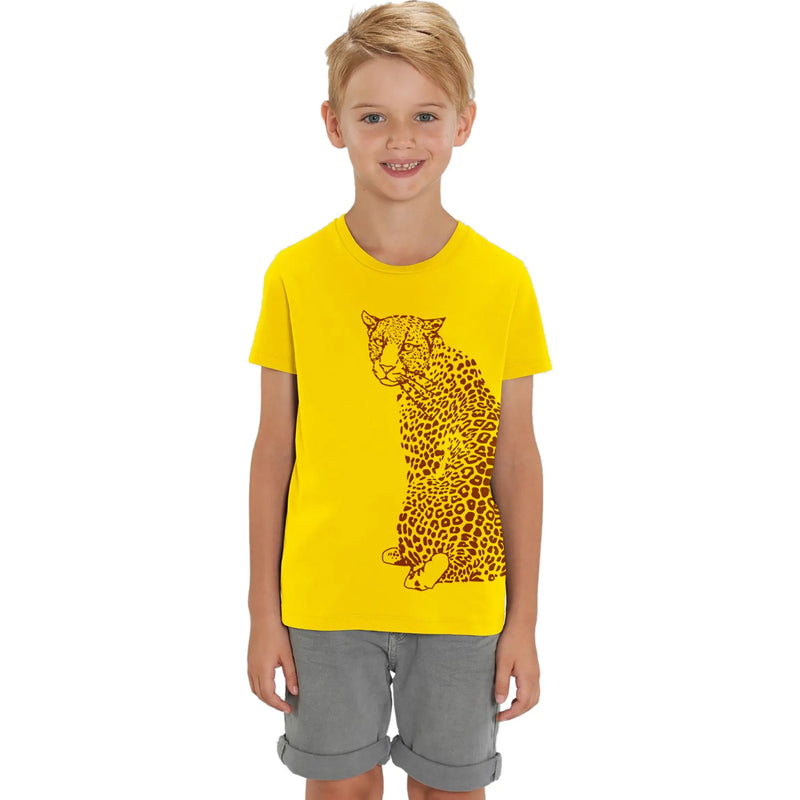 Organic Cotton Kids T-Shirt | Golden Yellow & Brown Leopard Fauna Kids