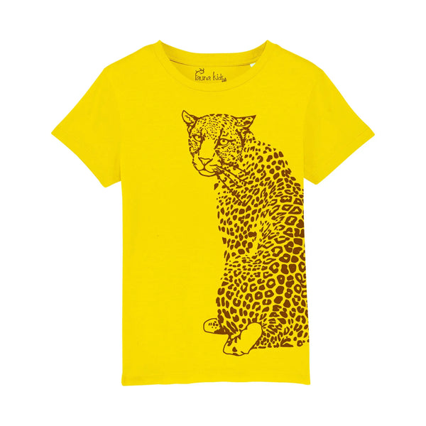 Organic Cotton Kids T-Shirt | Golden Yellow & Brown Leopard Fauna Kids